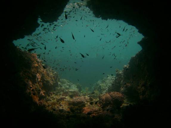 Snorkel em caverna submarina na praia de Chastanet, em Soufriere, sul de Santa Lúcia